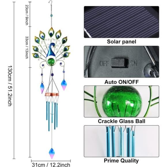 Colorful Wind Chimes Outdoor - Large Peacock Wind Chimes - Waterproof - Picture 4 of 4